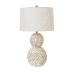 White Wash Wicker Globe Table Lamp With Linen Shade - Rogey