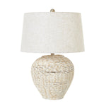 White Wash Wicker Table Lamp With Linen Shade - Rogey