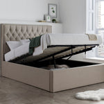 Wilson Oatmeal Fabric Ottoman Bed Double - Rogey