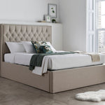 Wilson Oatmeal Fabric Ottoman Bed Double - Rogey