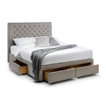 Wilton Deep Button 4 Drawer Bed 135cm - Grey Linen - Rogey