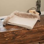 Woven Beige Wool Blanket Sheepskin Trim - Rogey