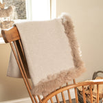 Woven Beige Wool Blanket Sheepskin Trim - Rogey