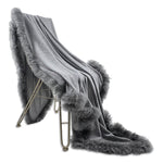 Woven Grey Wool Blanket Sheepskin Trim - Rogey